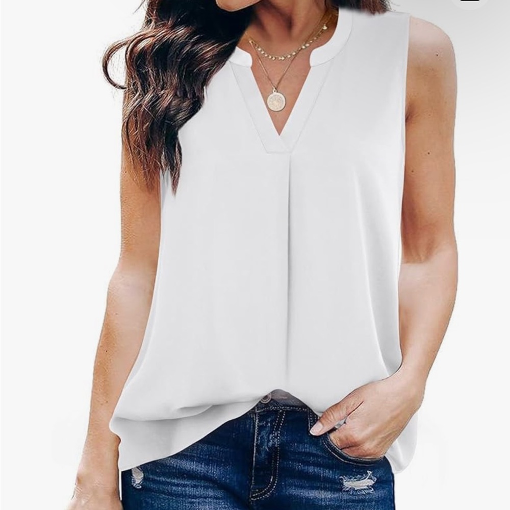 NWT Timeson Women's Chiffon V Neck Sleeveless White Blouse